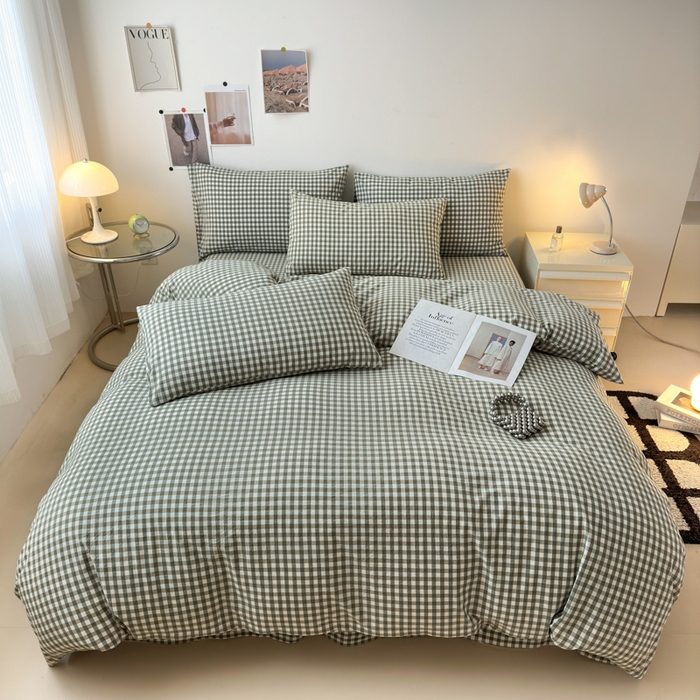 91家纺网 家纺一手货源 找家纺 清雅福 2024新款全棉A类水洗棉单品被套 绿小格