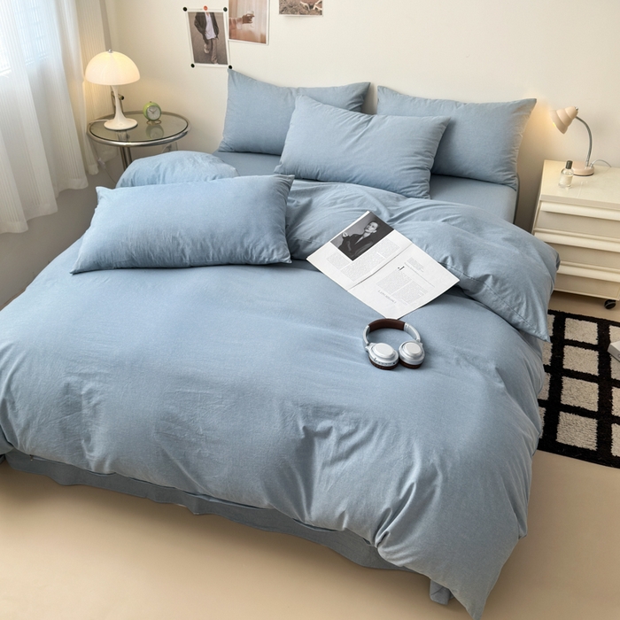 91家纺网 家纺一手货源 找家纺 清雅福 2024新款全棉A类水洗棉单品被套 素色-浅兰