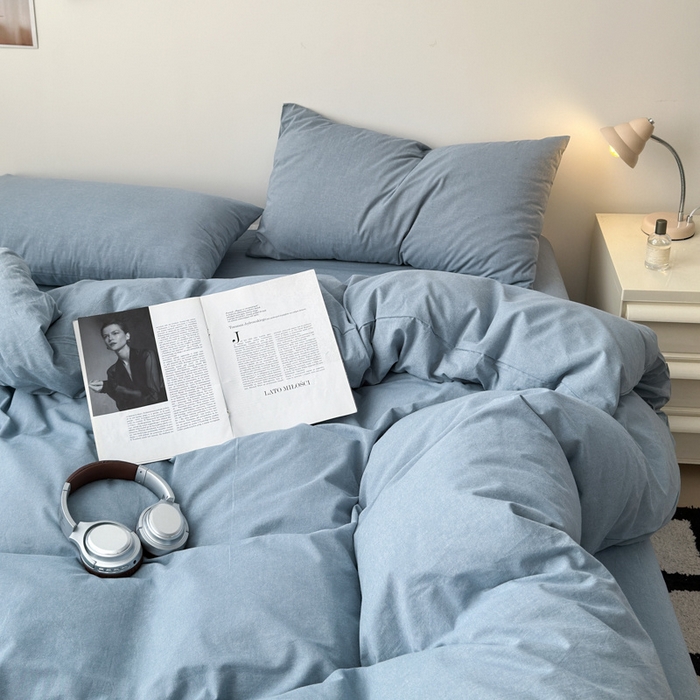 91家纺网 家纺一手货源 找家纺 清雅福 2025新款全棉A类水洗棉单枕套 素色·浅兰