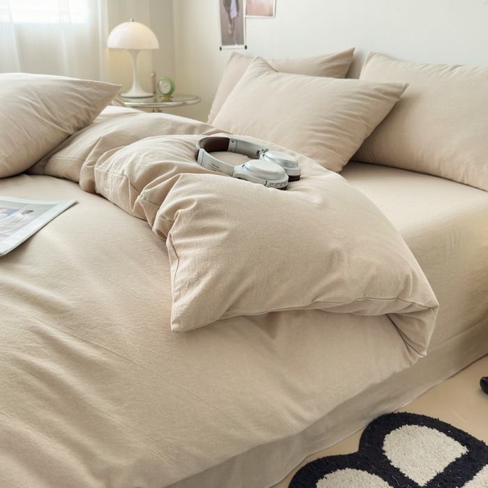 91家纺网 家纺一手货源 找家纺 清雅福 2024新款全棉A类水洗棉四件套单被套 素色-卡其
