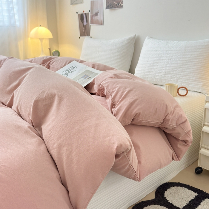 91家纺网 家纺一手货源 找家纺 清雅福 2024新款全棉A类水洗棉四件套单被套 简约-藕粉