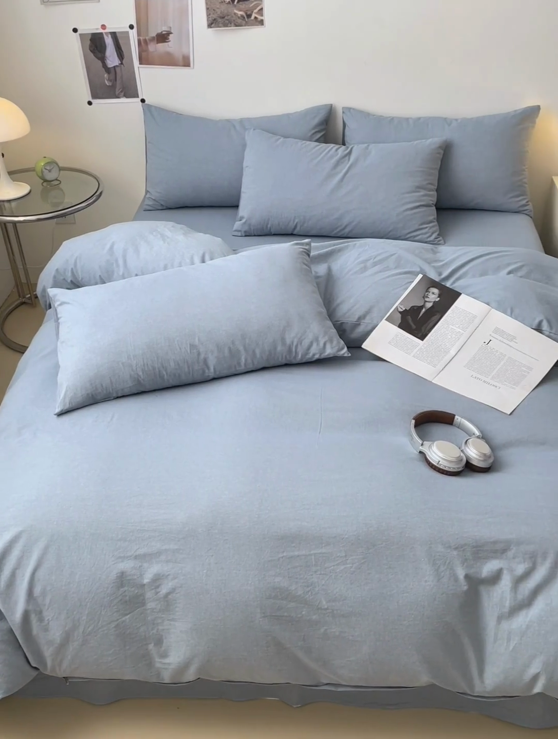 91家纺网 家纺一手货源 找家纺 清雅福 2024新款全棉A类水洗棉四件套单被套 素色-浅兰