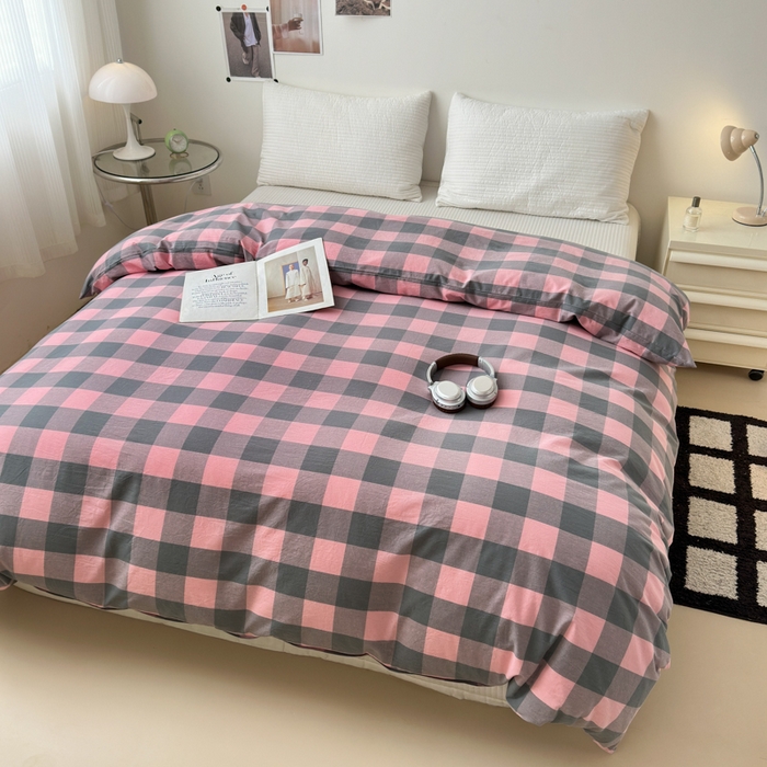 91家纺网 家纺一手货源 找家纺 清雅福 2024新款全棉A类水洗棉四件套单被套 青春雅格-粉