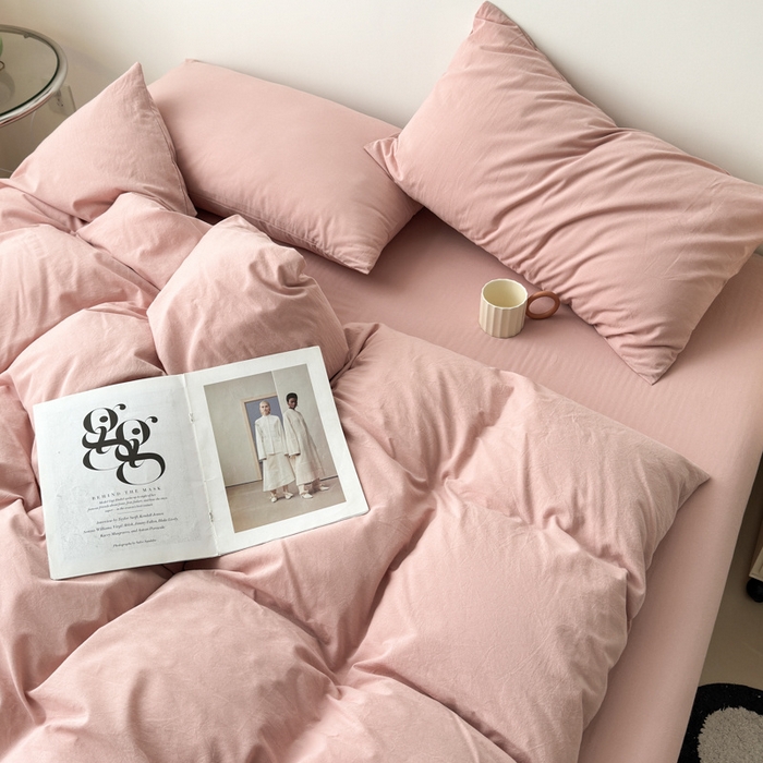 91家纺网 家纺一手货源 找家纺 清雅福 2025新款全棉A类水洗棉单枕套 简约·藕粉