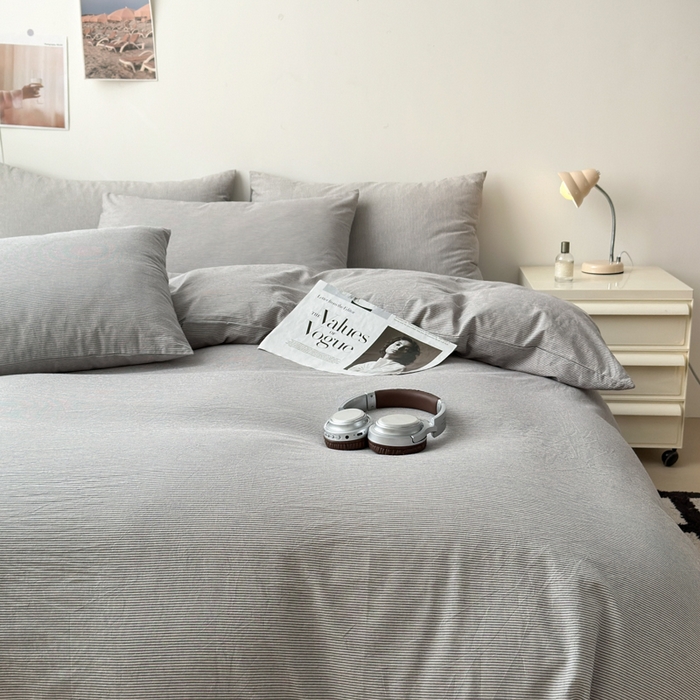 91家纺网 家纺一手货源 找家纺 清雅福 2024新款全棉A类水洗棉单品被套 灰密条