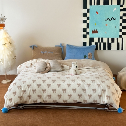 桔子家纺 2024新款兔兔绒派对系列四件套 蝴蝶棕