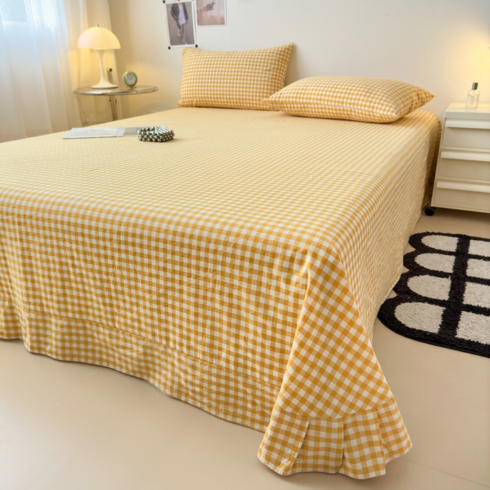 91家纺网 家纺一手货源 找家纺 清雅福 2024新款全棉A类水洗棉单品被套 小格-黄