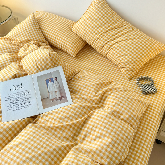 91家纺网 家纺一手货源 找家纺 清雅福 2025新款全棉A类水洗棉单枕套 小格·黄