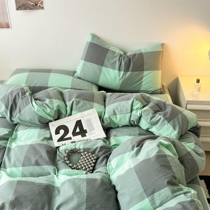 91家纺网 家纺一手货源 找家纺 清雅福 2025新款全棉A类水洗棉单枕套 绿大格