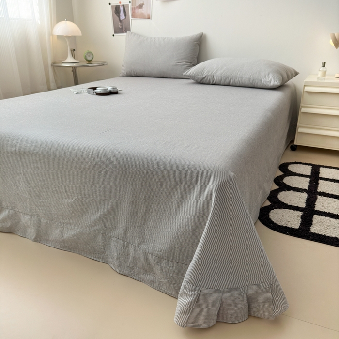 91家纺网 家纺一手货源 找家纺 清雅福 2024新款全棉A类水洗棉四件套单被套 灰密条