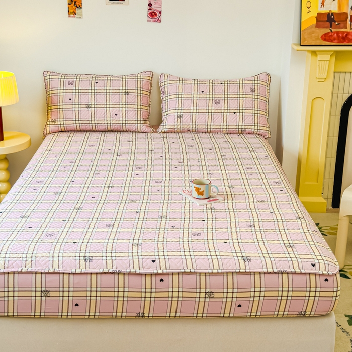 91家纺网 家纺一手货源 找家纺 寝居阁 2024新款13372全棉纯棉大豆纤维夹棉床笠 爱心蝴蝶