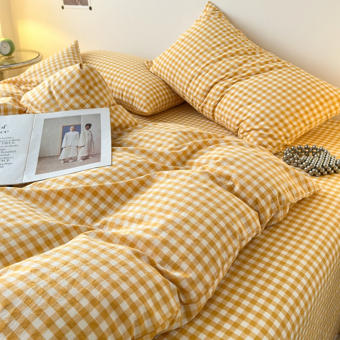 91家纺网 家纺一手货源 找家纺 清雅福 2025新款全棉A类水洗棉单枕套 小格·黄