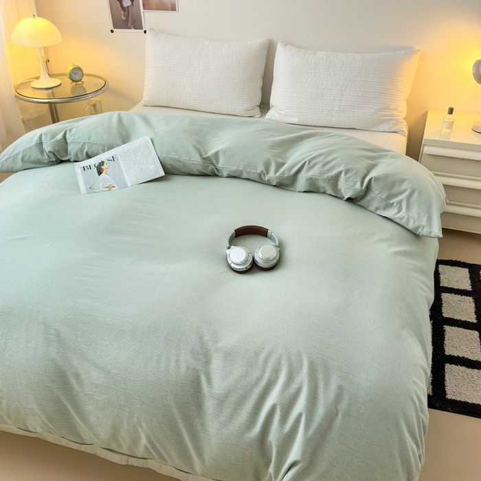 91家纺网 家纺一手货源 找家纺 清雅福 2024新款全棉A类水洗棉四件套单被套 绿密条