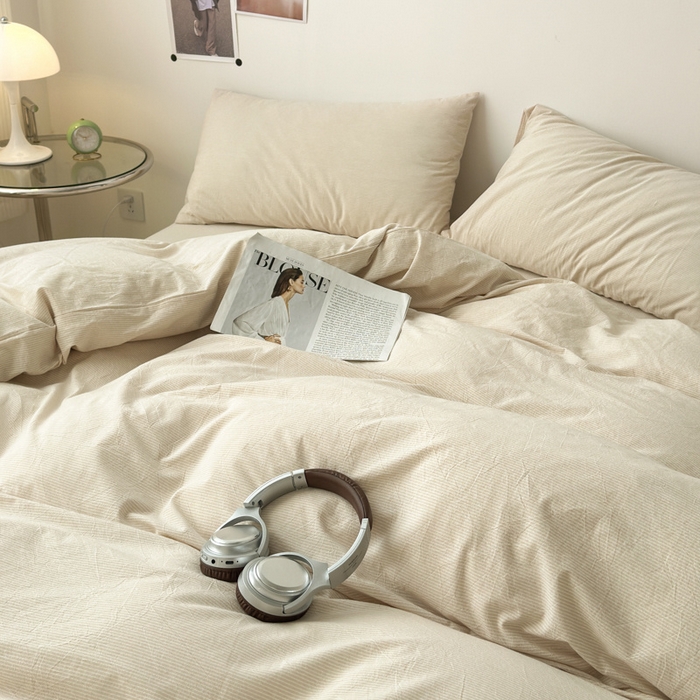 91家纺网 家纺一手货源 找家纺 清雅福 2025新款全棉A类水洗棉单枕套 米密条