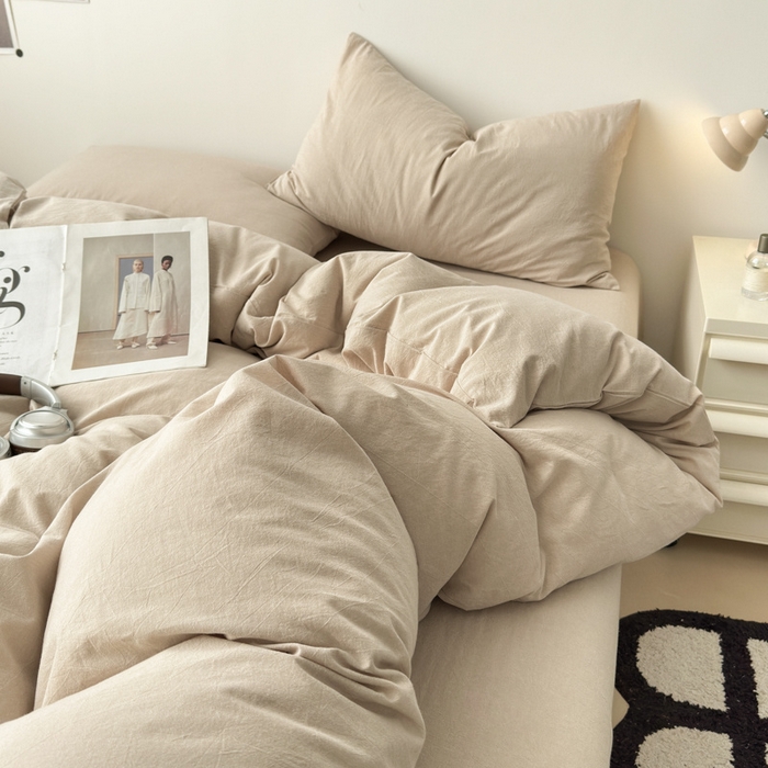 91家纺网 家纺一手货源 找家纺 清雅福 2025新款全棉A类水洗棉单枕套 素色·卡其