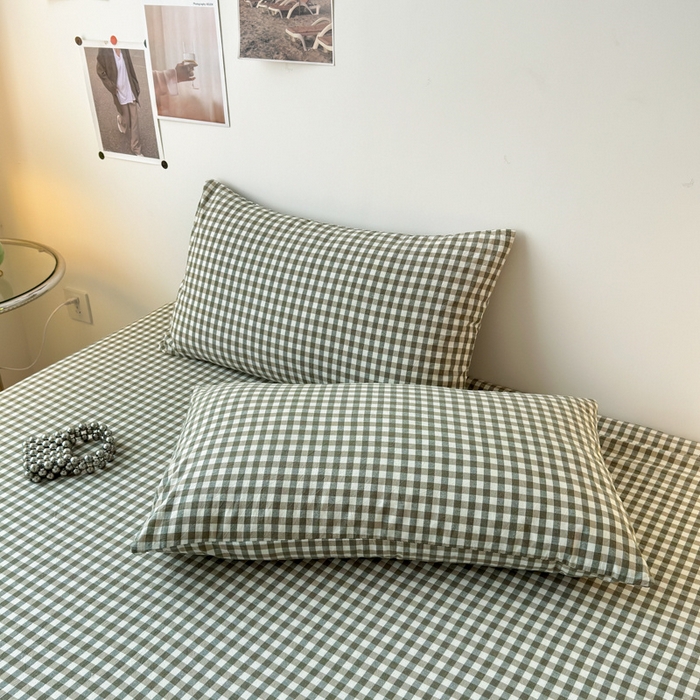 91家纺网 家纺一手货源 找家纺 清雅福 2025新款全棉A类水洗棉单枕套 绿小格