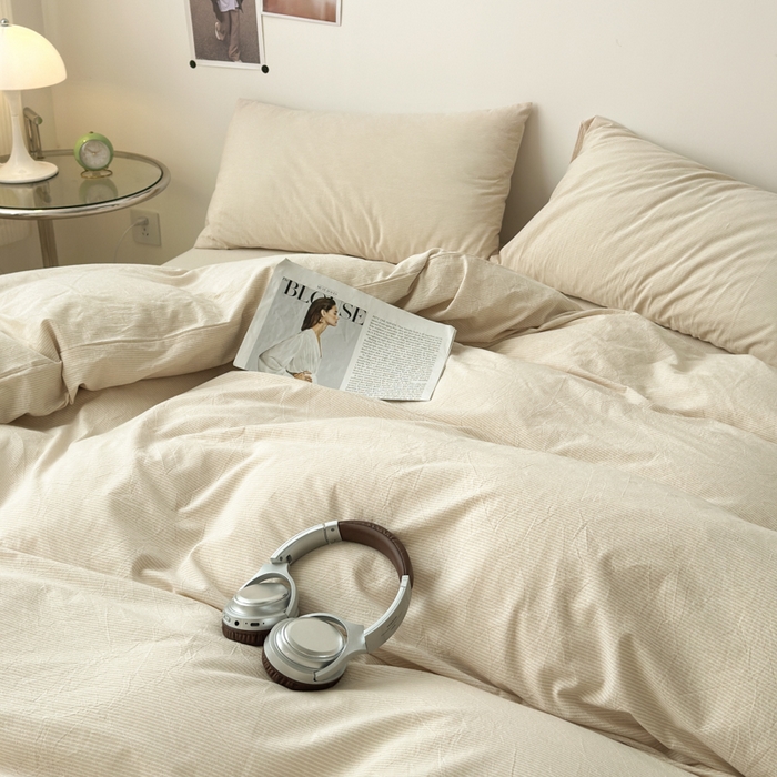 91家纺网 家纺一手货源 找家纺 清雅福 2024新款全棉A类水洗棉四件套单被套 米密条