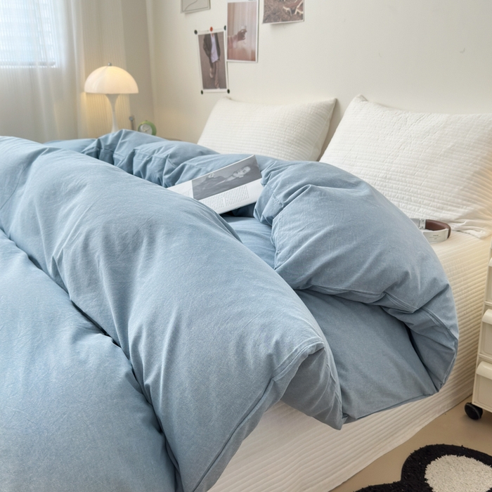 91家纺网 家纺一手货源 找家纺 清雅福 2024新款全棉A类水洗棉四件套单被套 素色-浅兰