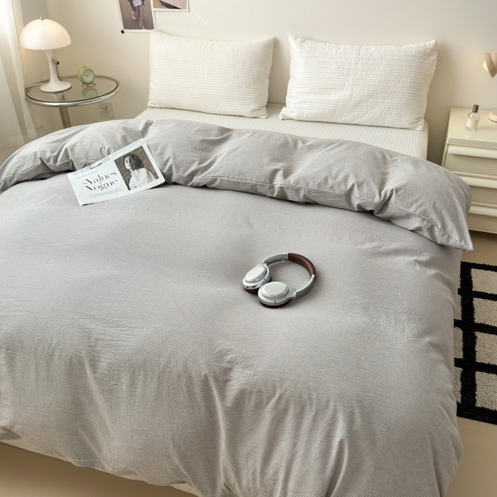 91家纺网 家纺一手货源 找家纺 清雅福 2024新款全棉A类水洗棉单品被套 灰密条