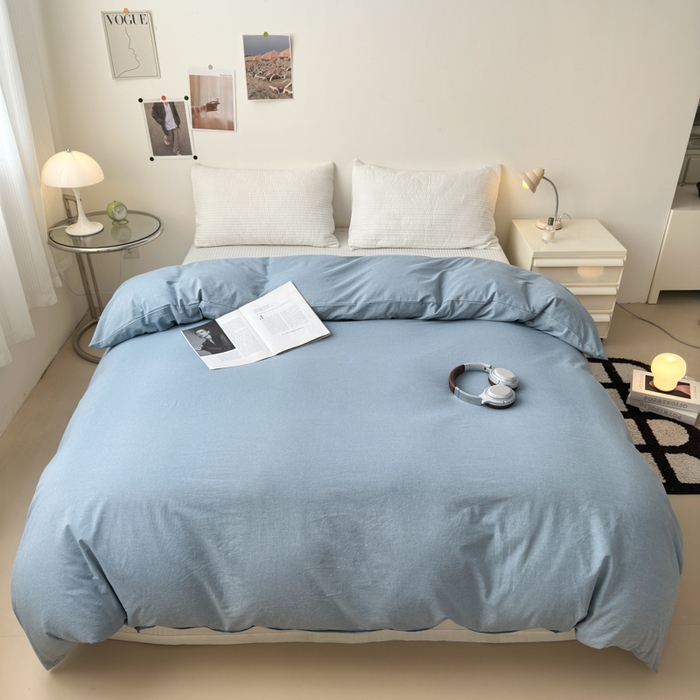 91家纺网 家纺一手货源 找家纺 清雅福 2024新款全棉A类水洗棉四件套单被套 素色-浅兰