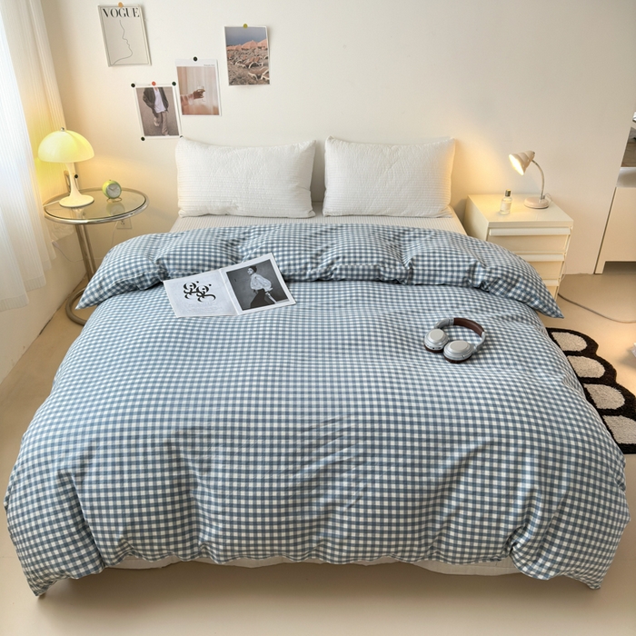 91家纺网 家纺一手货源 找家纺 清雅福 2024新款全棉A类水洗棉单品被套 蓝小格