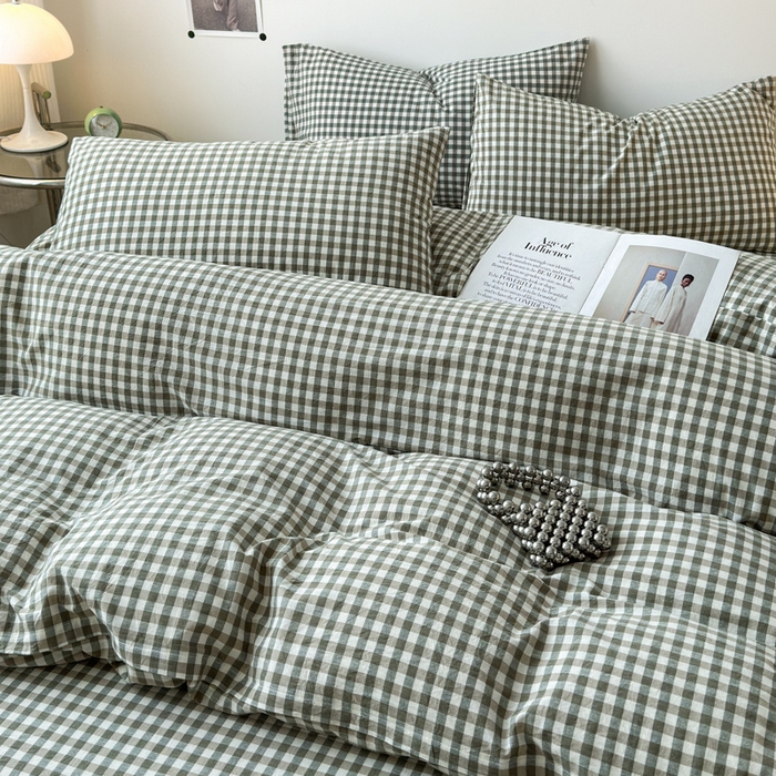 91家纺网 家纺一手货源 找家纺 清雅福 2025新款全棉A类水洗棉单枕套 绿小格