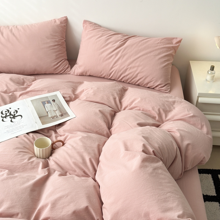 91家纺网 家纺一手货源 找家纺 清雅福 2024新款全棉A类水洗棉单品被套 简约-藕粉