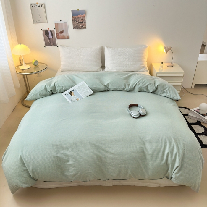 91家纺网 家纺一手货源 找家纺 清雅福 2024新款全棉A类水洗棉单品被套 绿密条