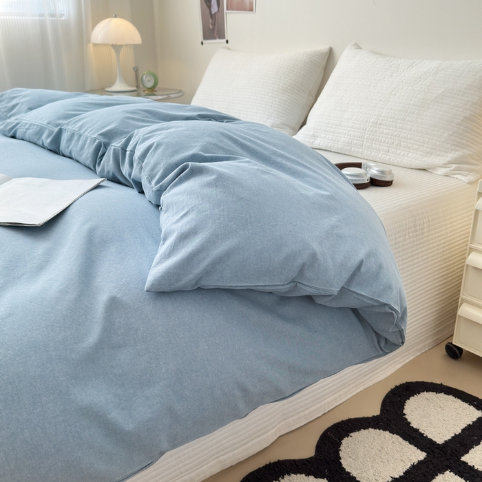 91家纺网 家纺一手货源 找家纺 清雅福 2024新款全棉A类水洗棉四件套单被套 素色-浅兰