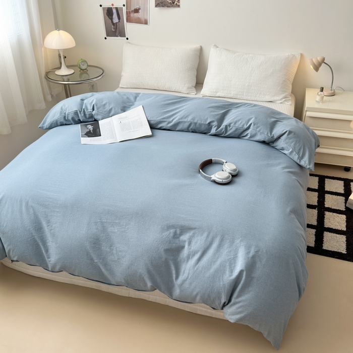 91家纺网 家纺一手货源 找家纺 清雅福 2024新款全棉A类水洗棉单品被套 素色-浅兰