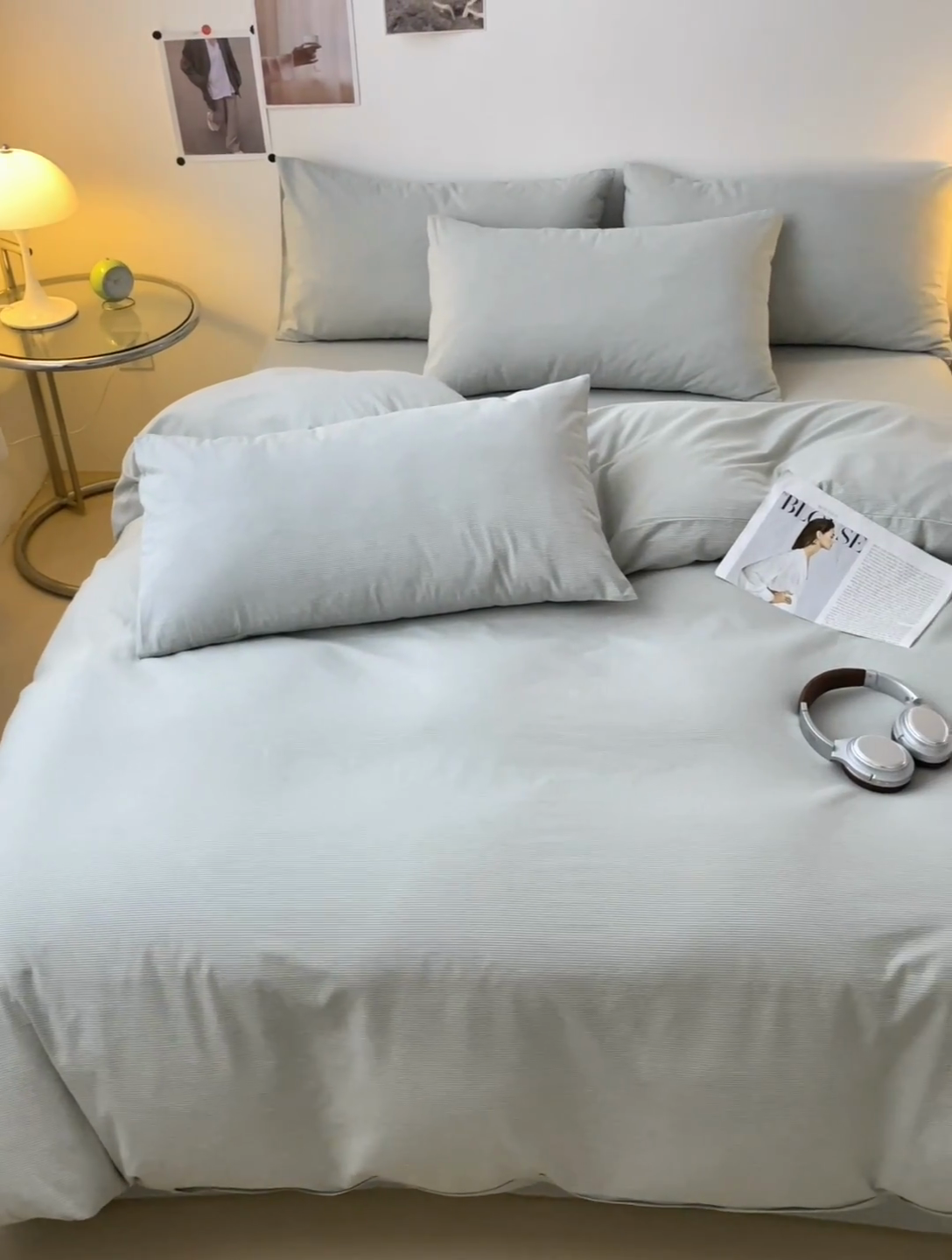 91家纺网 家纺一手货源 找家纺 清雅福 2024新款全棉A类水洗棉单品被套 绿密条