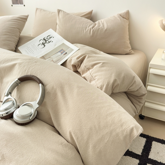 91家纺网 家纺一手货源 找家纺 清雅福 2024新款全棉A类水洗棉四件套单被套 素色-卡其