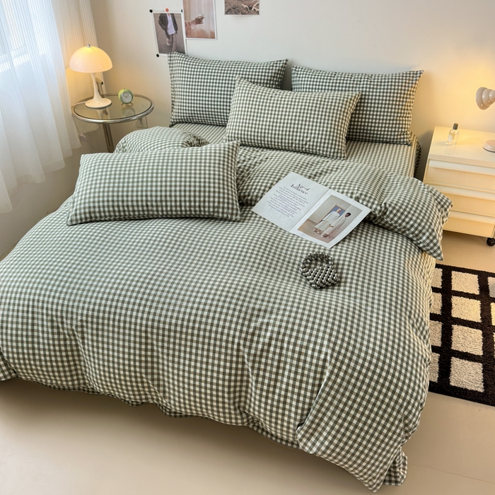 91家纺网 家纺一手货源 找家纺 清雅福 2024新款全棉A类水洗棉单品被套 绿小格