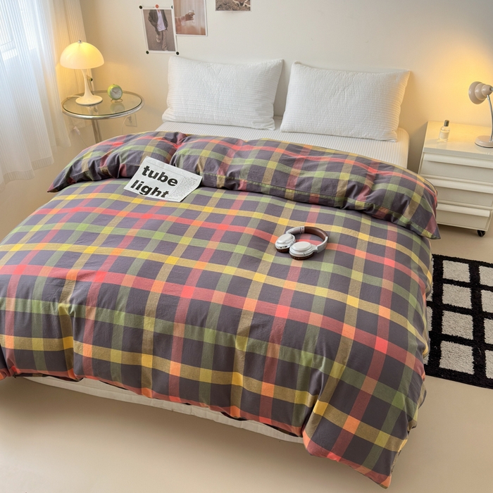 91家纺网 家纺一手货源 找家纺 清雅福 2024新款全棉A类水洗棉四件套单被套 晴空-灰