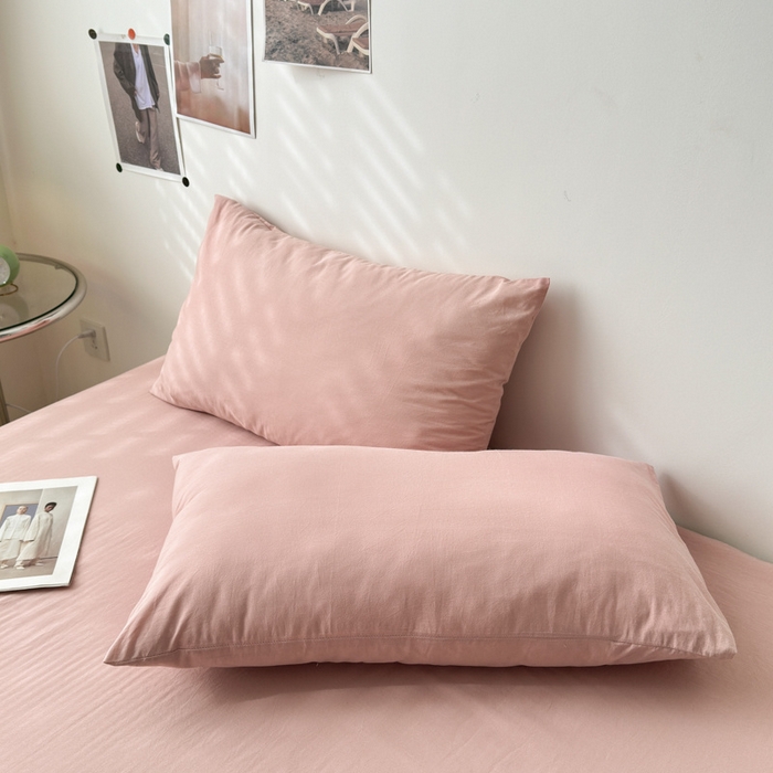 91家纺网 家纺一手货源 找家纺 清雅福 2025新款全棉A类水洗棉单枕套 简约·藕粉