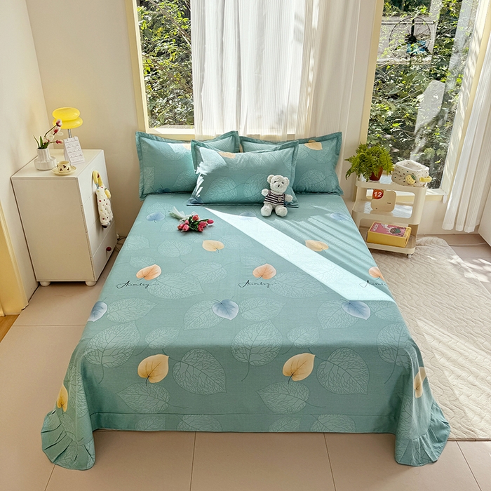 91家纺网 家纺一手货源 找家纺 家贝爱 2024新款JBA加厚圆角纯棉磨毛床单 叶叶情深