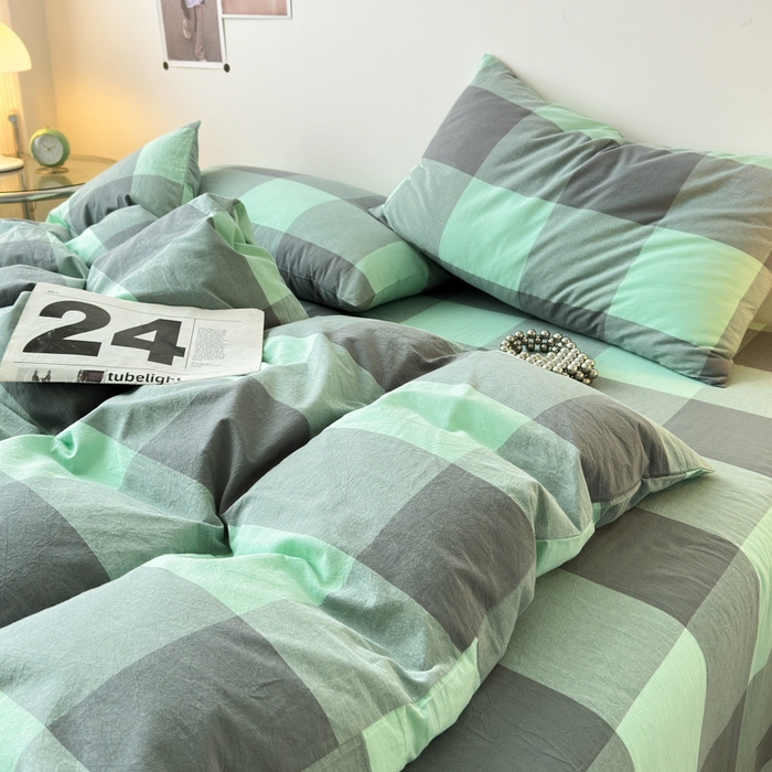 91家纺网 家纺一手货源 找家纺 清雅福 2025新款全棉A类水洗棉单枕套 绿大格