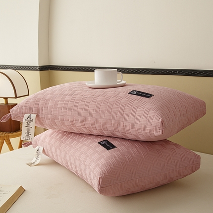 织布人 2024新款枕芯A类华夫格美眠枕头高回弹不变形护颈助眠羽丝绒枕芯 A类华夫格美眠枕-粉色48*74cm高枕/只