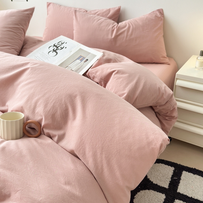 91家纺网 家纺一手货源 找家纺 清雅福 2025新款全棉A类水洗棉单枕套 简约·藕粉