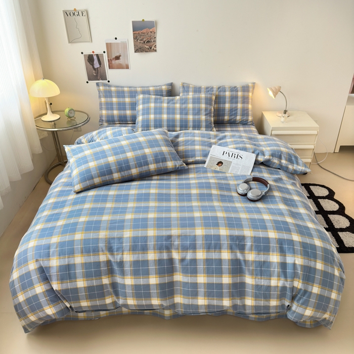 91家纺网 家纺一手货源 找家纺 清雅福 2024新款全棉A类水洗棉四件套单被套 初春格-兰