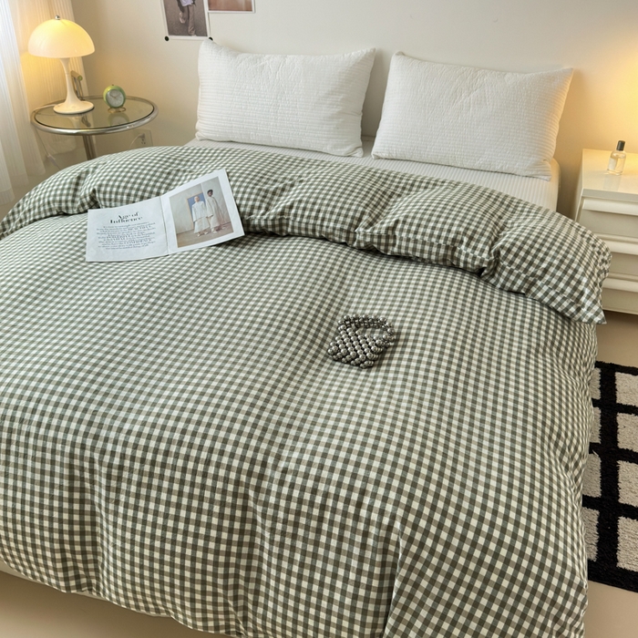 91家纺网 家纺一手货源 找家纺 清雅福 2024新款全棉A类水洗棉四件套单被套 绿小格