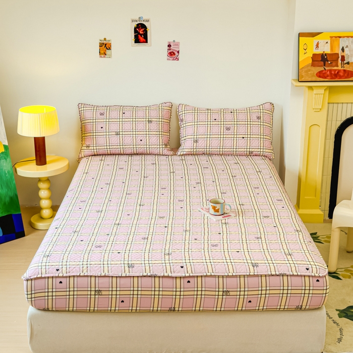 91家纺网 家纺一手货源 找家纺 寝居阁 2024新款13372全棉纯棉大豆纤维夹棉床笠 爱心蝴蝶