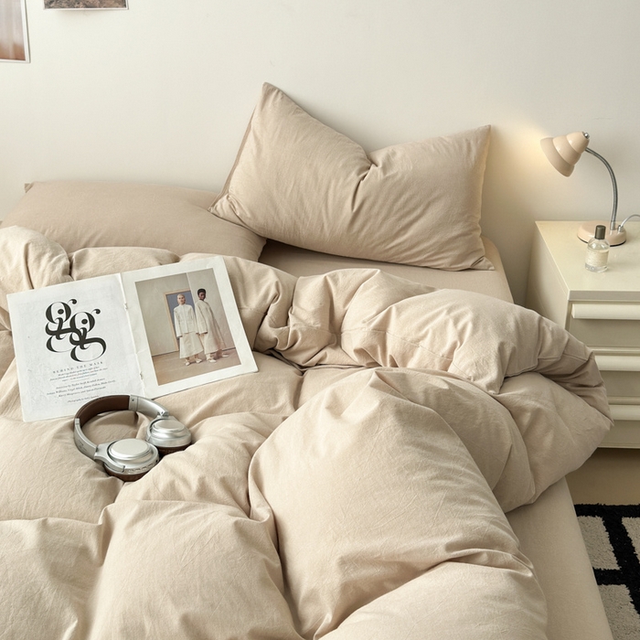 91家纺网 家纺一手货源 找家纺 清雅福 2025新款全棉A类水洗棉单枕套 素色·卡其