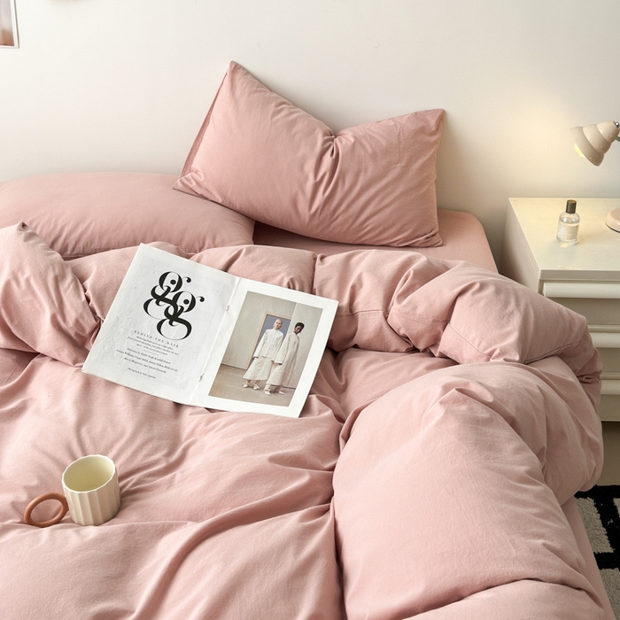 91家纺网 家纺一手货源 找家纺 清雅福 2025新款全棉A类水洗棉单枕套 简约·藕粉