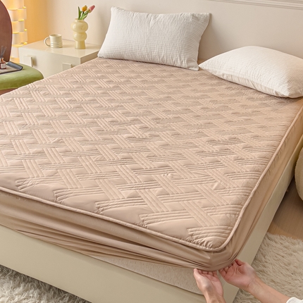 91家纺网 家纺一手货源 找家纺 寝居阁 2024新款13372全棉纯棉大豆纤维夹棉床笠 纯色驼色