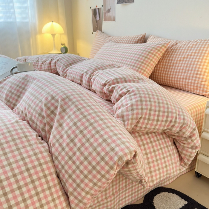 91家纺网 家纺一手货源 找家纺 清雅福 2024新款全棉A类水洗棉四件套单被套 印月-粉