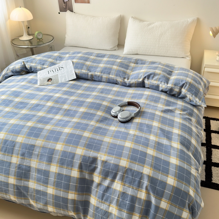 91家纺网 家纺一手货源 找家纺 清雅福 2024新款全棉A类水洗棉四件套单被套 初春格-兰