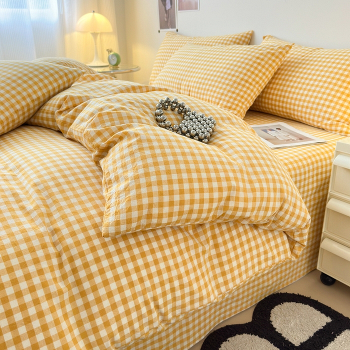 91家纺网 家纺一手货源 找家纺 清雅福 2025新款全棉A类水洗棉单枕套 小格·黄