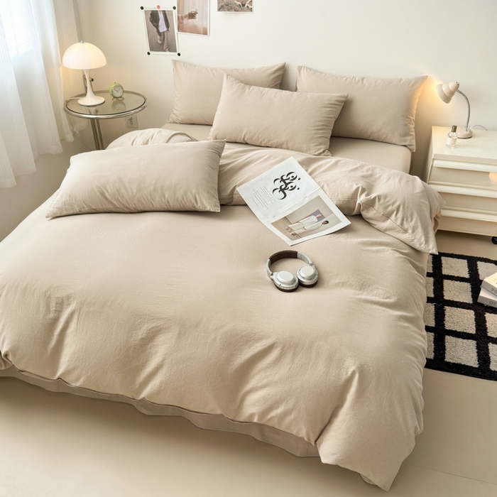 91家纺网 家纺一手货源 找家纺 清雅福 2024新款全棉A类水洗棉四件套单被套 素色-卡其