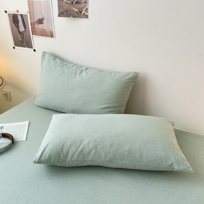 91家纺网 家纺一手货源 找家纺 清雅福 2025新款全棉A类水洗棉单枕套 绿密条